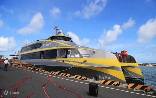 Travelers conveniently boarding the sturdy ship at Budai Port in Chiayi