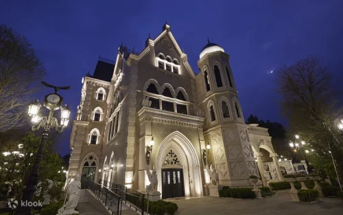 Stunning exterior view of the Rococo-style chocolate castle in Nantou
