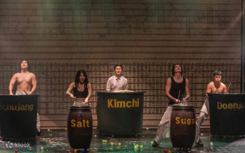 Chefs chopping vegetables in mid-air during the dynamic Nanta performance