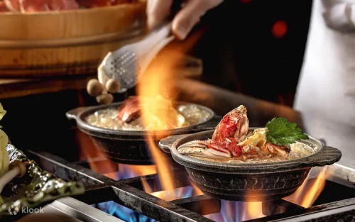 Crispy shrimp tempura and grilled seafood selection