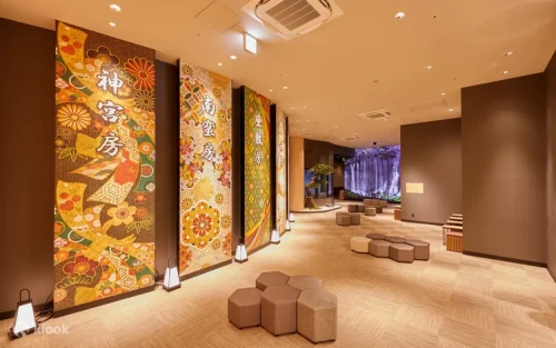 Festive game corner with lanterns resembling a classic Japanese festival