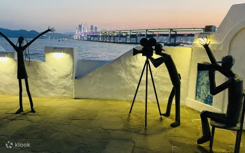 Panoramic night views of Busan city skyline and harbor