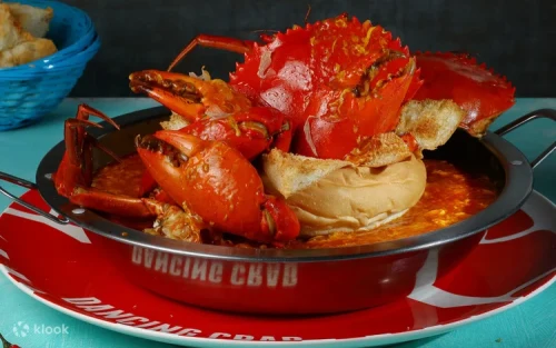 Vibrant and lively interior dining space at Dancing Crab