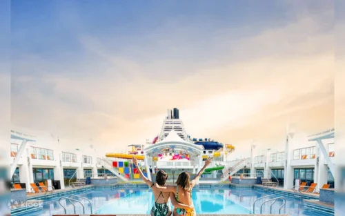 Exciting outdoor water slides and pool deck for families