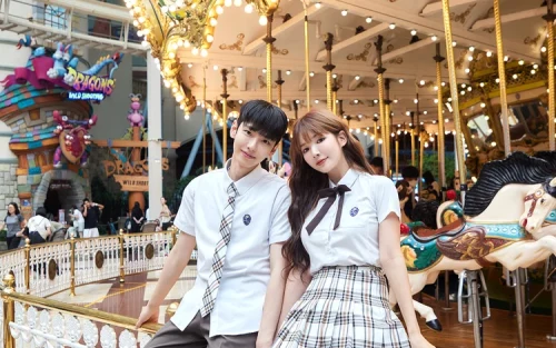 Detailed view of stylish blazers and plaid skirts for rent in Jamsil