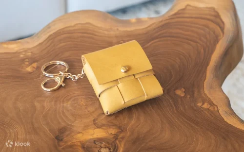 A finished set of personalized leather accessories and cardholders