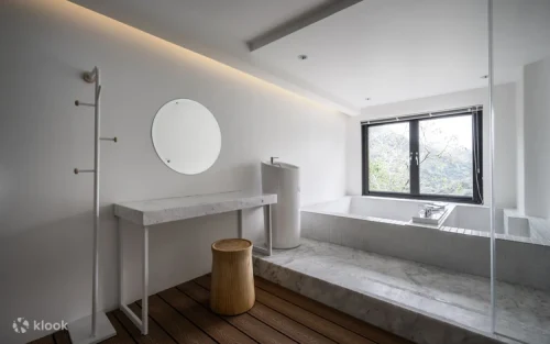Relaxing indoor hot spring and cold water pool experience