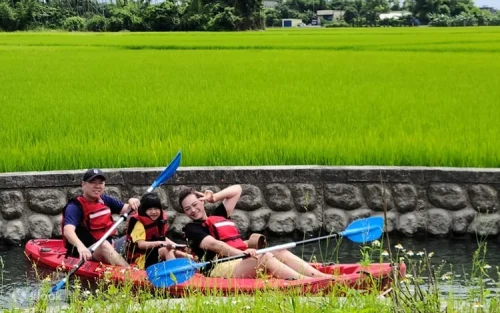 Beautiful S-shaped waterway surrounded by Lanyang Plain rice fields