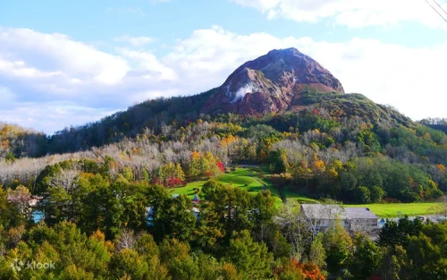 Steaming volcanic peaks of Showa-shinzan in the beautiful Hokkaido landscape