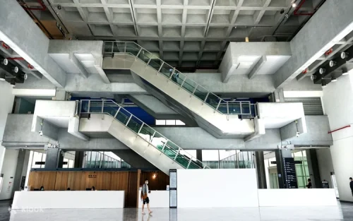 Visitors exploring the spacious well-shaped main building