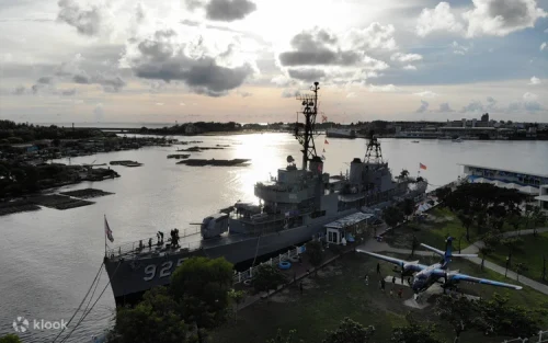 Stunning sunset views over the ocean from the historic warship museum in Tainan.