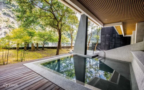 Cypress Wooden Tub inside a serene Wulai hot spring bathhouse