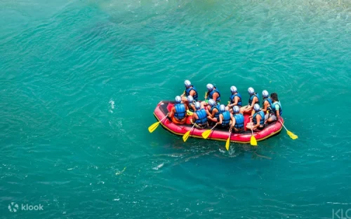 Professional instructors guiding a whitewater rafting tour