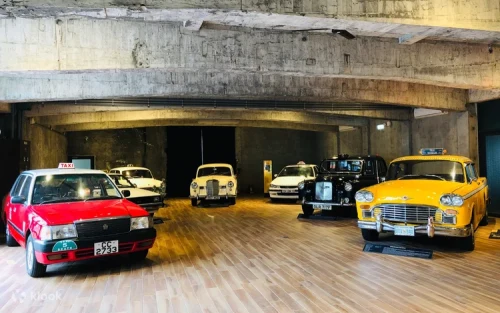 Vintage yellow cabs from New York and London on display