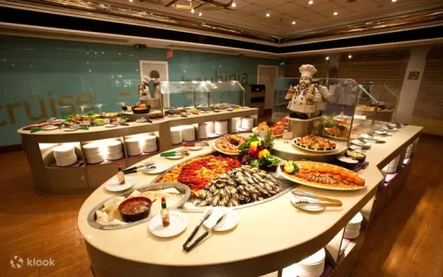 Elegant restaurant environment aboard the Bauhinia sightseeing cruise ship.