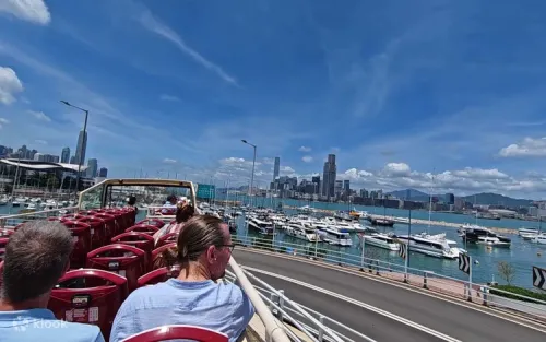 Panoramic view of Victoria Harbour skyline from the upper sightseeing deck