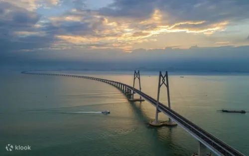 Scenic view of the Hong Kong-Zhuhai-Macao Bridge from the bus window