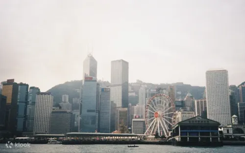 Luxurious gondola soaring high above Hong Kong Island.