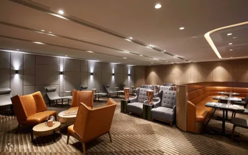 Comfortable and stylish seating arrangements inside the airport lounge