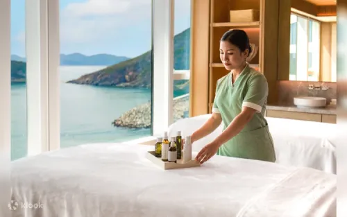 Panoramic views of the South China Sea from the spa windows