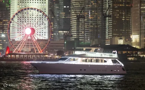 Stunning panoramic view of the illuminated Hong Kong skyline at night
