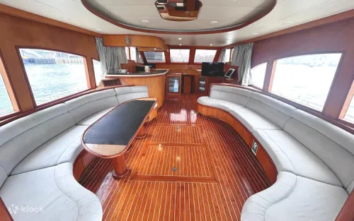 Chic Bohemian-style decoration inside the comfortable yacht lounge