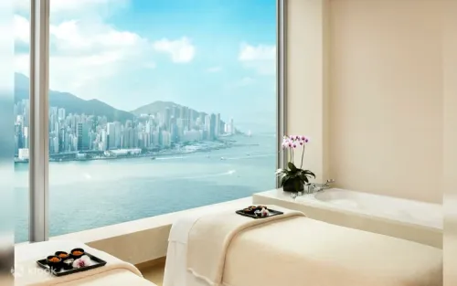 Guests relaxing at the WET outdoor pool on the 76th floor