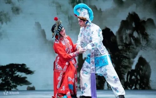 Traditional Cantonese opera costumes and intricate makeup in vibrant colors