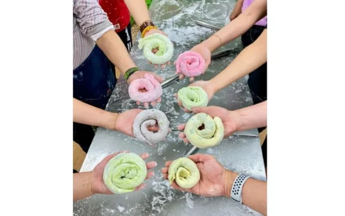 Making colorful DIY macaron scallion pancakes from scratch