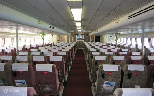 Passengers relaxing in spacious seating on the Taitung ferry