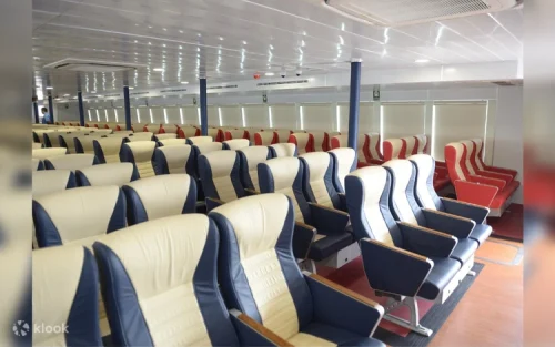 Modern and comfortable seating inside the cross-strait ferry cabin