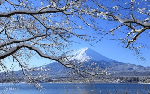 Crystal clear ponds reflecting the sky at the historic Oshino Hakkai village