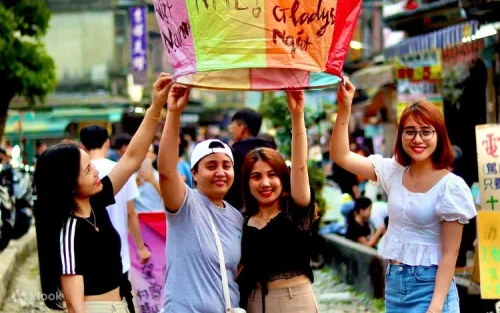 Family enjoying the Pingxi Sky Lantern Festival in New Taipei City