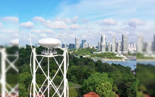 SkyHelix Sentosa illuminated by vibrant LED lights after sundown