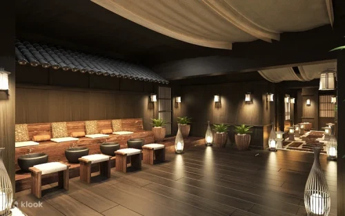 Tranquil sea salt foot spa area with elegant ambient lighting