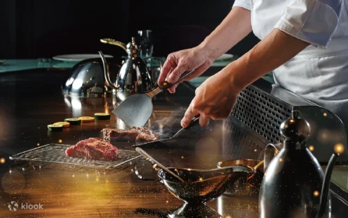 Sizzling premium steak served at a Wangpin Group restaurant