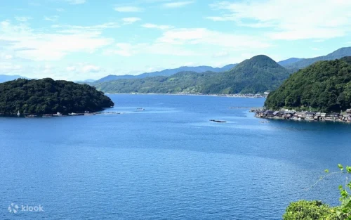 Panoramic view of Amanohashidate sandbar from the mountain observatory
