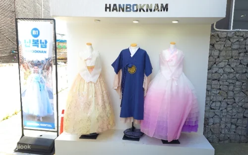 Beautifully styled female hanbok with intricate traditional Korean hair accessories