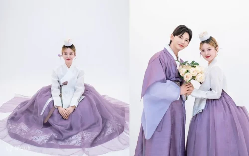 Indoor horizon studio photoshoot featuring a stunning premium royal hanbok