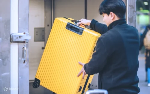 Dropping off luggage at Gimhae International Airport in Busan