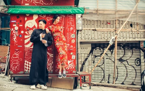 Professional hairstyling and vintage accessories for a traditional Chinese look