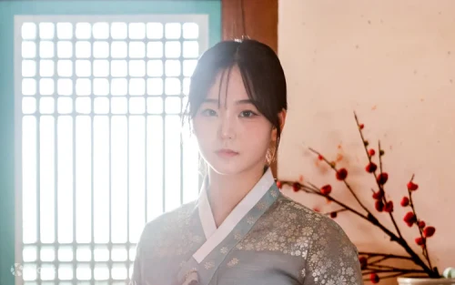 Close-up of elegant handcrafted Korean traditional Hanbok embroidery
