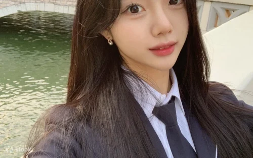 A stylish student uniform outfit featuring a plaid skirt and fitted blazer.