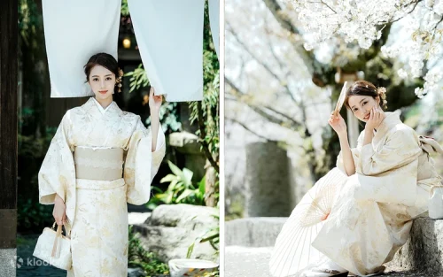 Elegant hairstyling and exquisite hair accessories completing the kimono look