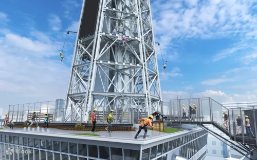 Transparent glass floor observation deck offering panoramic Osaka views