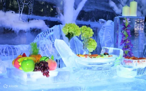 Sliding down the thrilling Glacier Luge indoor ice slide