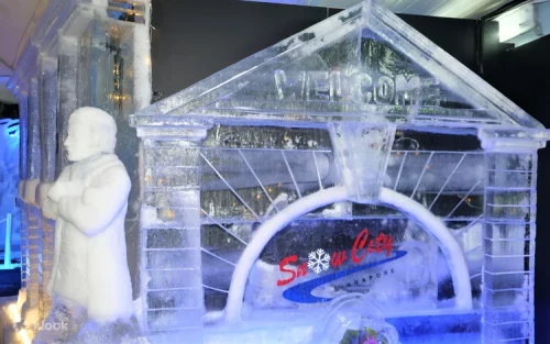 Visitors exploring a traditional winter igloo in Singapore
