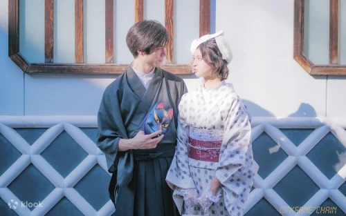 Vibrant selection of traditional Japanese kimonos and yukatas